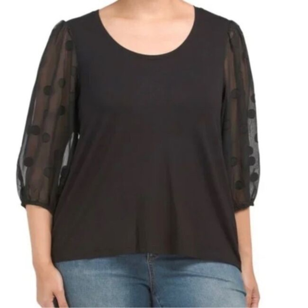 NWT Tahari black polka dot long sleeve top